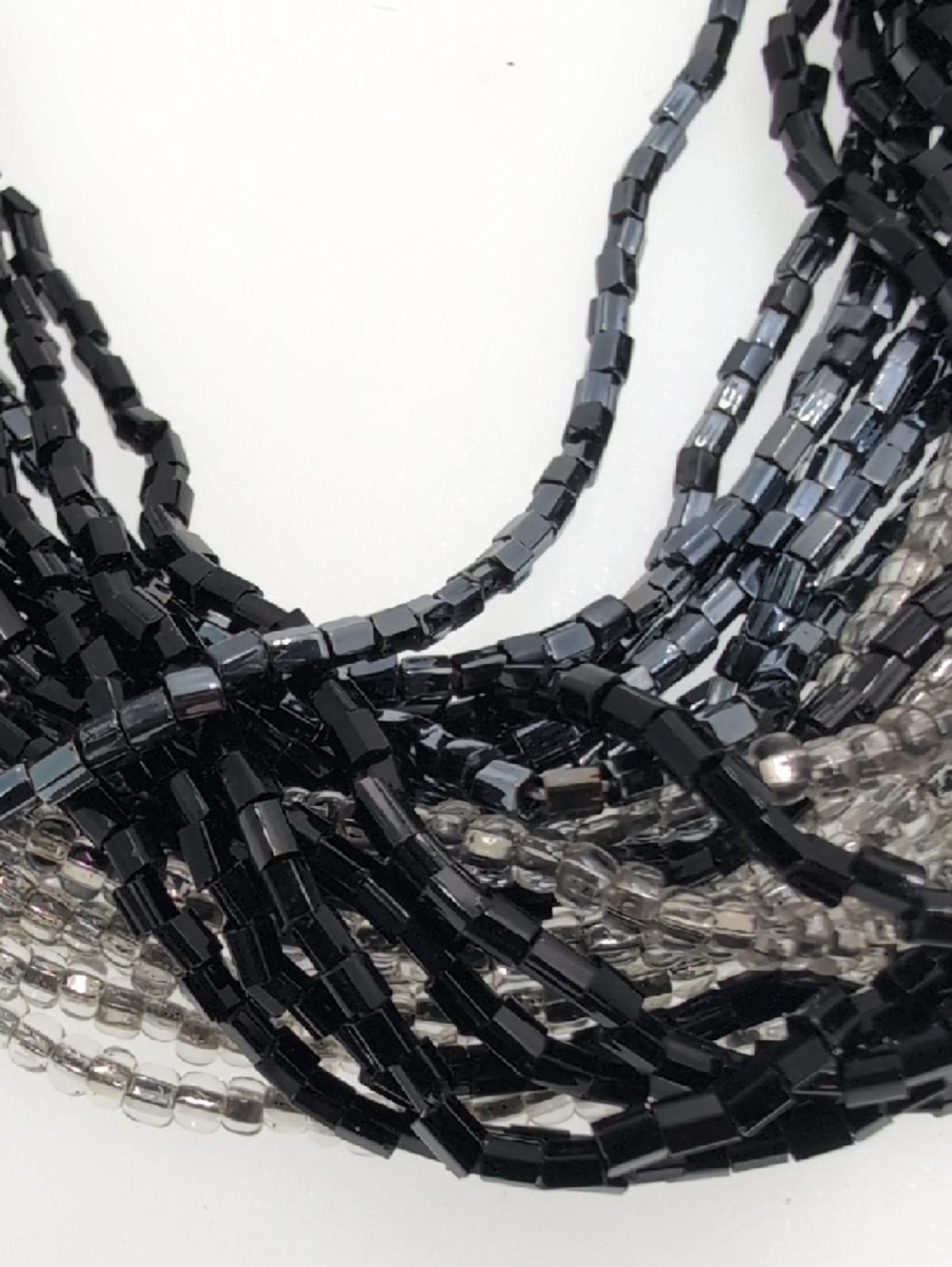 Elegant Multi-Strand Seed Bead Necklace - Black & Silver Tone cns - Picture 7 of 10